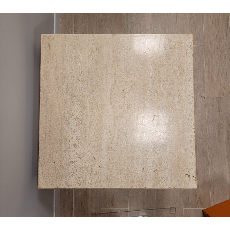 Vintage side table in travertine, marble and gilded brass, Italy 1970