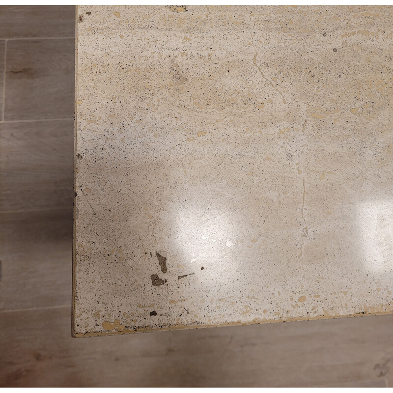 Vintage side table in travertine, marble and gilded brass, Italy 1970