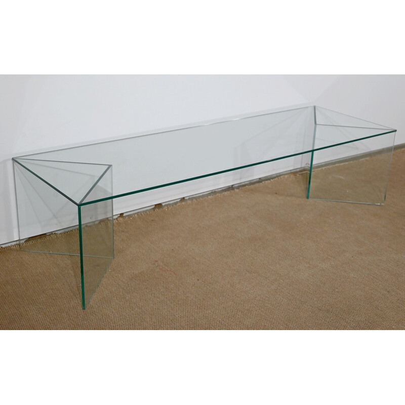 Mesa de centro vintage rectangular de cristal, 1970
