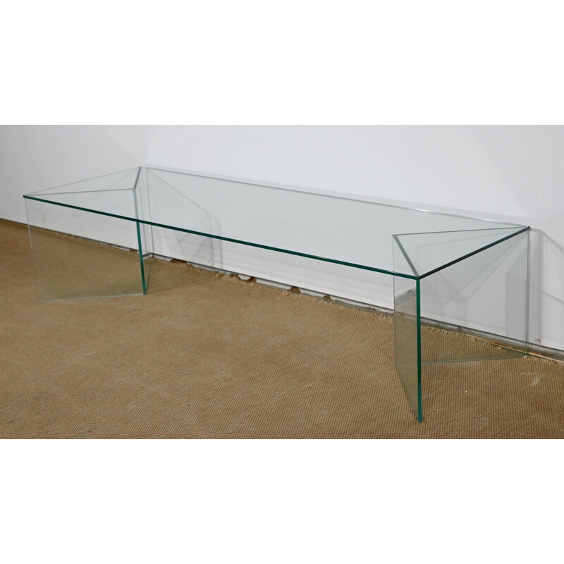 Mesa de centro vintage rectangular de cristal, 1970