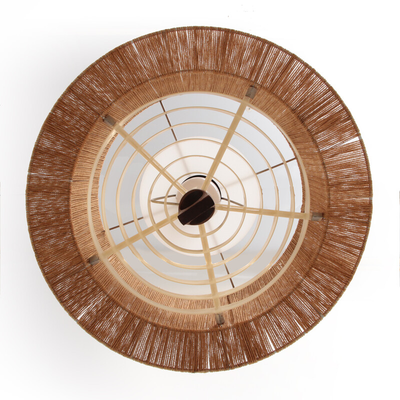 Vintage pendant lamp with walnut and raffia from Temde, 1960