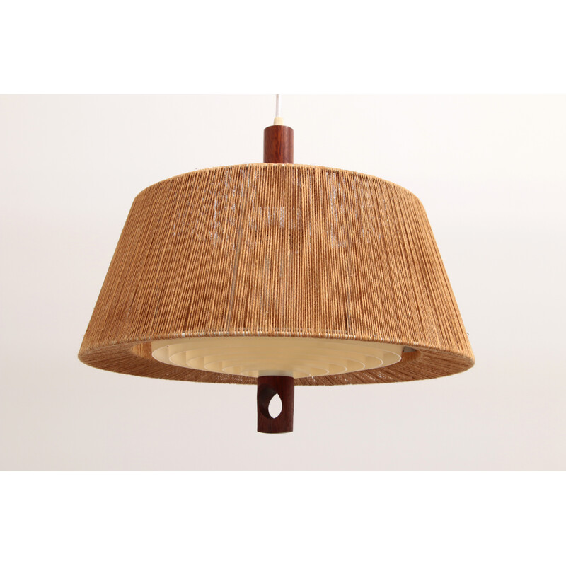 Vintage pendant lamp with walnut and raffia from Temde, 1960
