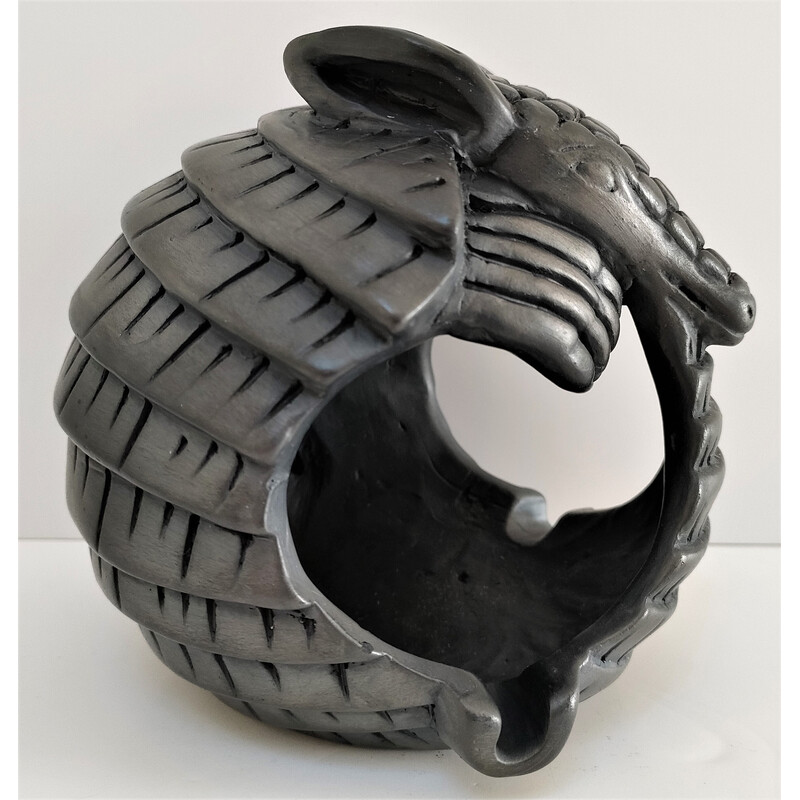 Vintage ashtray zoomorphic armadillo in black ceramic