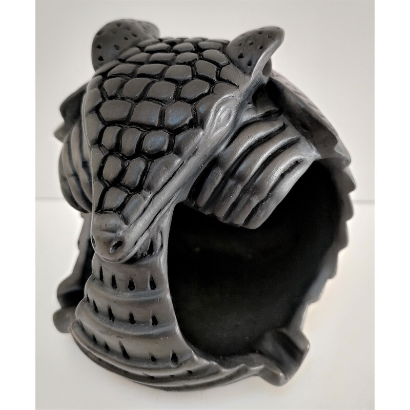 Vintage ashtray zoomorphic armadillo in black ceramic