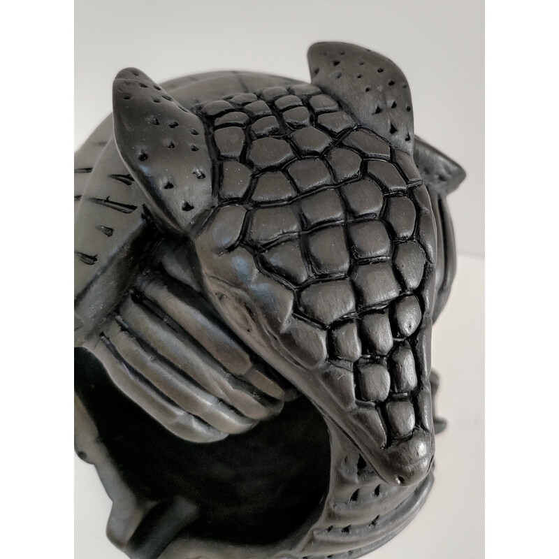 Vintage ashtray zoomorphic armadillo in black ceramic