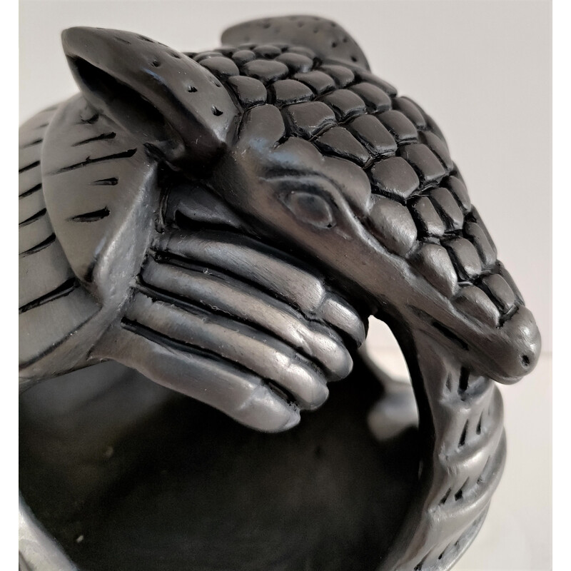Vintage-Aschenbecher zoomorphes Gürteltier aus schwarzer Keramik