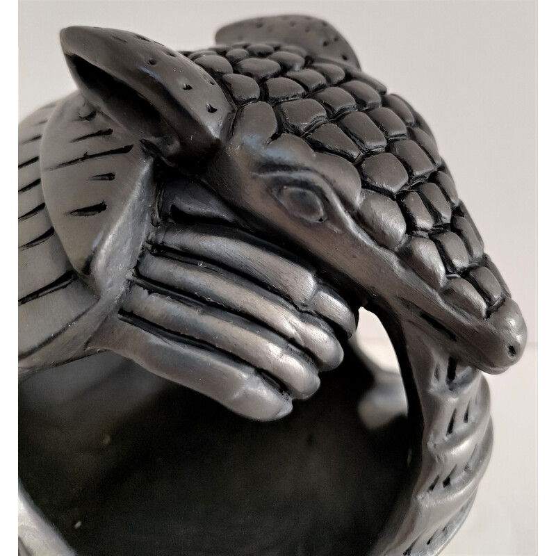 Vintage ashtray zoomorphic armadillo in black ceramic