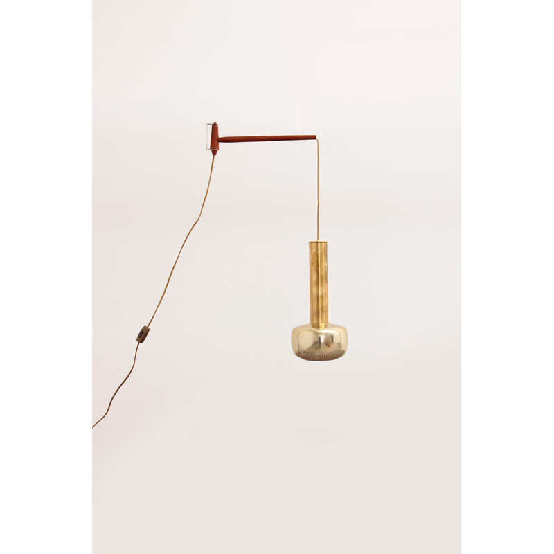 Vintage aluminum and solid brass wall lamp by Vilhelm Lauritzen for Louis Poulsen, Denmark 1960