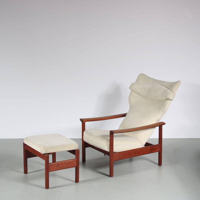 Fauteuil vintage en bois avec ottoman "Rock Royal" par Sven Ivar Dysthe, Norvège 1960