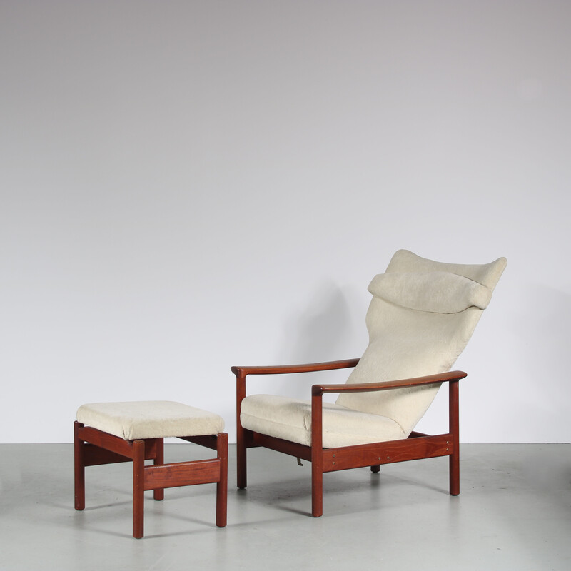 Fauteuil vintage en bois avec ottoman "Rock Royal" par Sven Ivar Dysthe, Norvège 1960