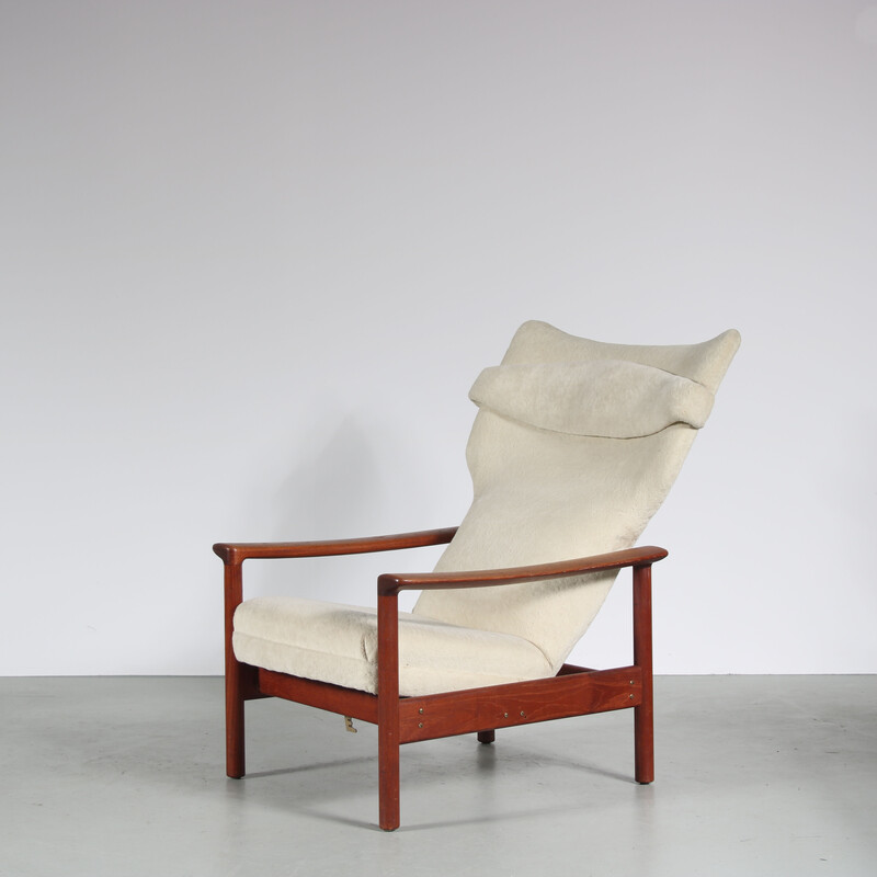 Vintage wooden base armchair with ottoman “Rock Royal” by Sven Ivar Dysthe, Norway 1960