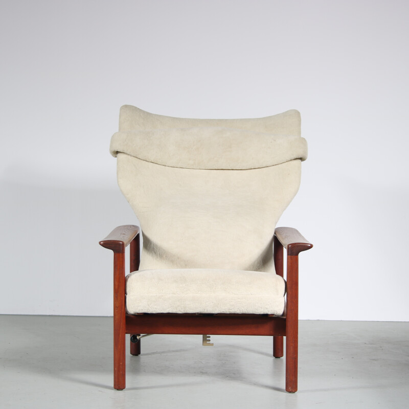 Vintage wooden base armchair with ottoman “Rock Royal” by Sven Ivar Dysthe, Norway 1960