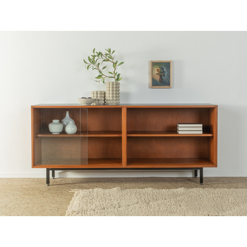 Vintage teakfineer dressoir met twee glazen schuifdeuren van Lothar Wegner, Duitsland 1960