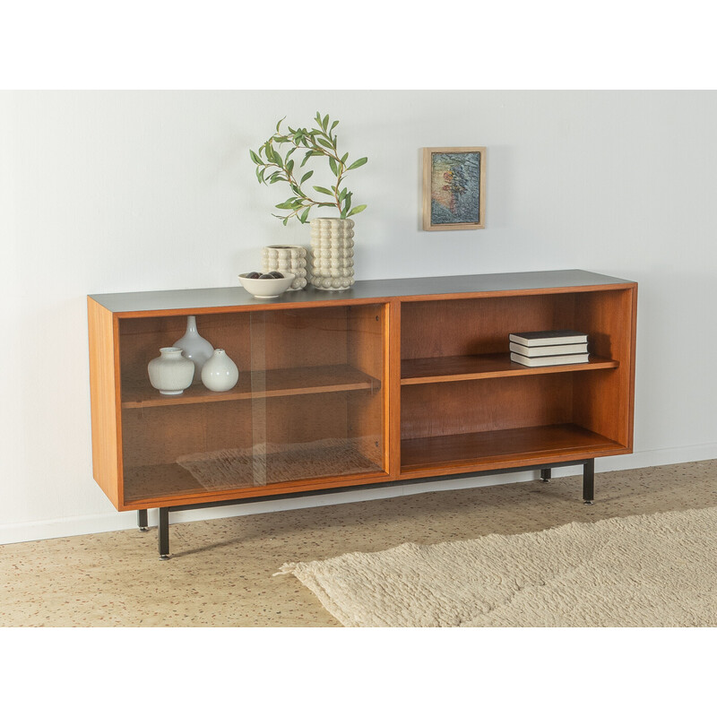 Vintage teak veneer sideboard with two sliding glass doors by Lothar Wegner, Germany 1960