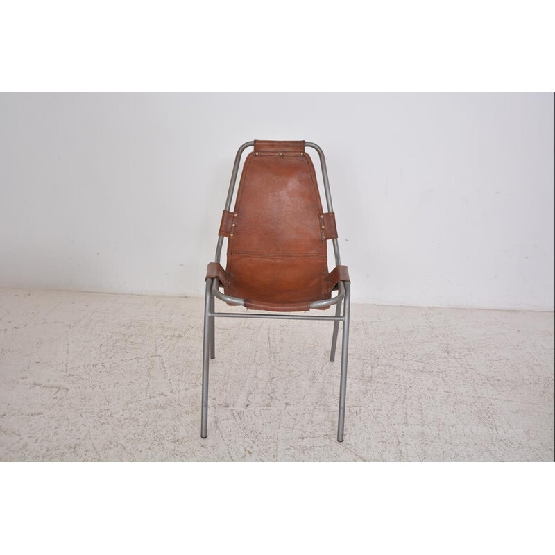 Conjunto de 3 cadeiras vintage em metal tubular, estilo Perriand, 1950