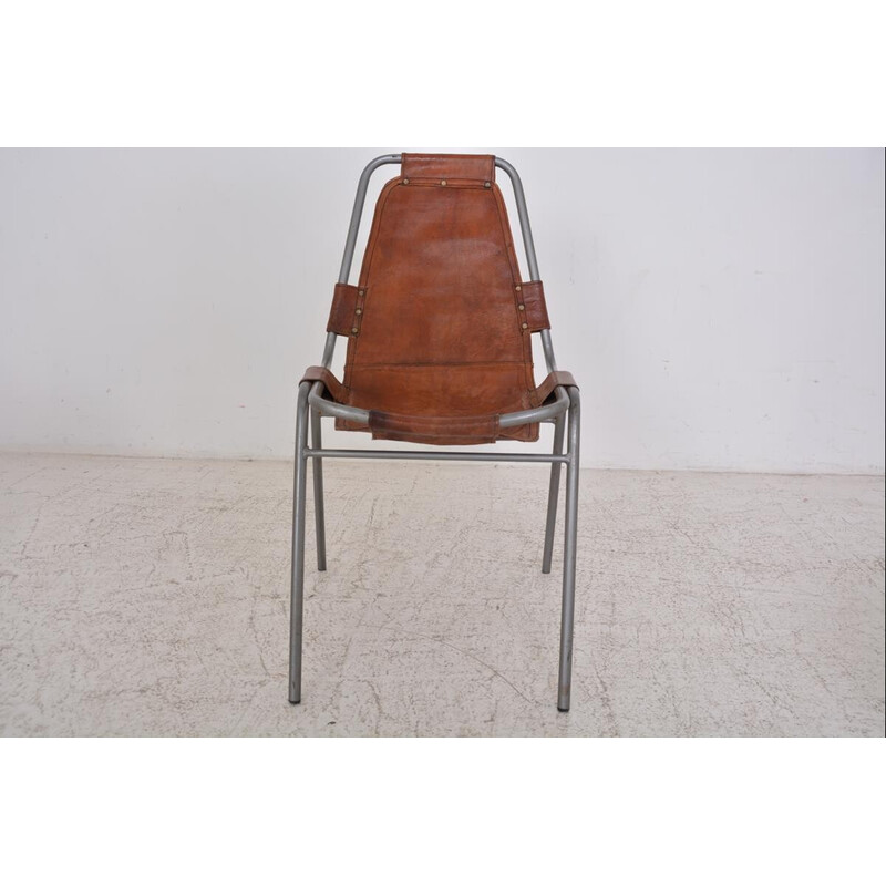 Juego de 3 sillas vintage de metal tubular, estilo Perriand, 1950