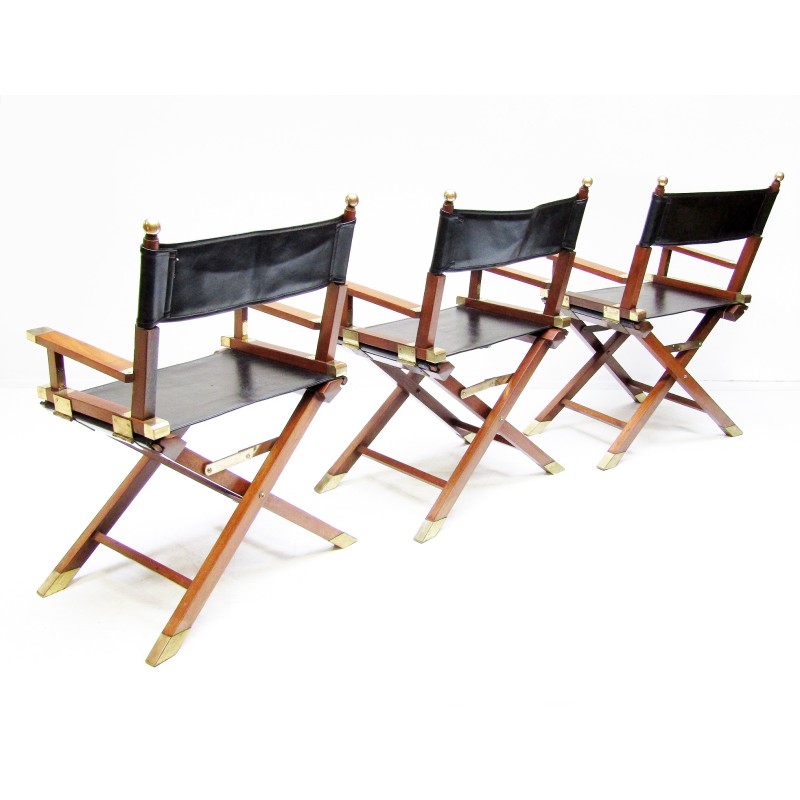 Vintage brass, mahogany and leather chairs by Charlotte Horstmann, 1960