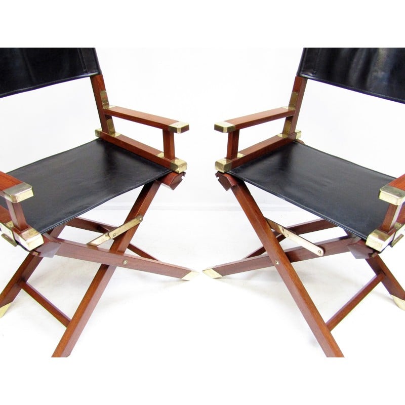 Chaises vintage en laiton, acajou et cuir de Charlotte Horstmann, 1960