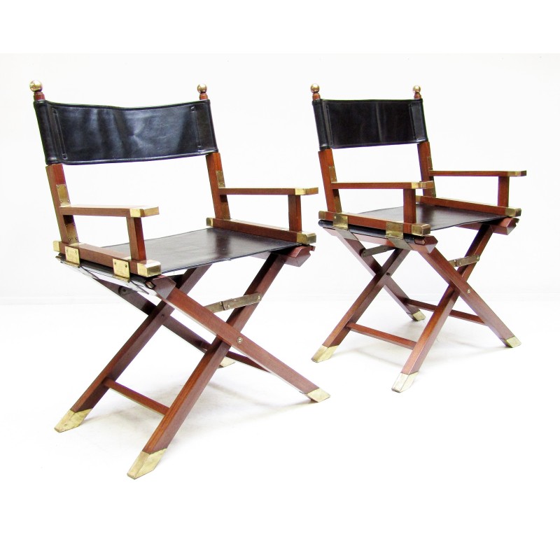 Vintage brass, mahogany and leather chairs by Charlotte Horstmann, 1960