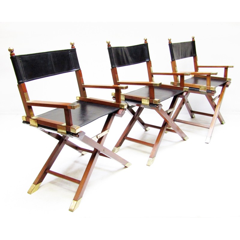 Chaises vintage en laiton, acajou et cuir de Charlotte Horstmann, 1960