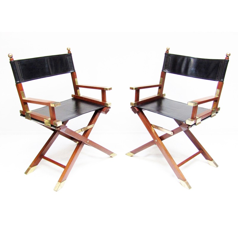 Chaises vintage en laiton, acajou et cuir de Charlotte Horstmann, 1960