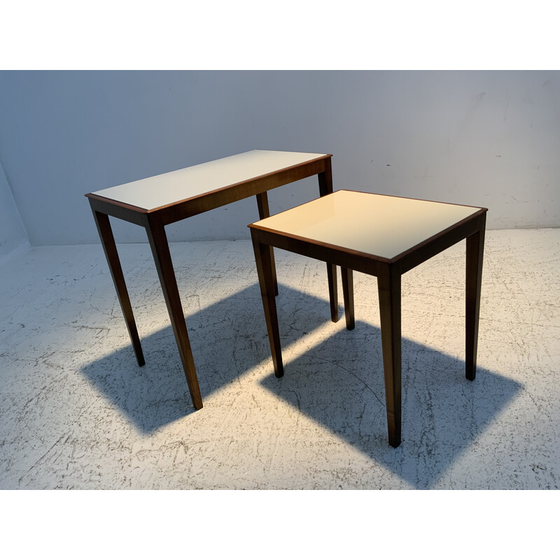 Vintage teak and opaline nesting tables, 1960