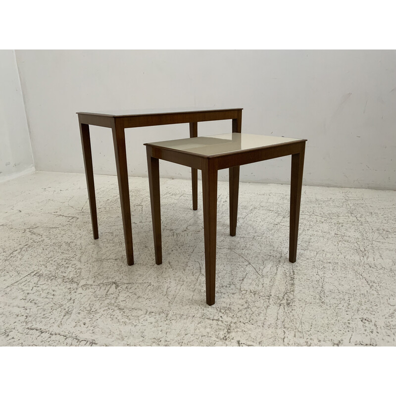 Vintage teak and opaline nesting tables, 1960