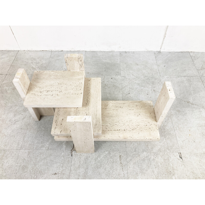 Vintage solid travertine coffee table by Willy Ballez, 1970