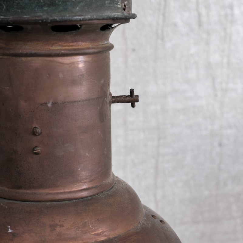 Vintage copper and glass pendant lamp, France 1930