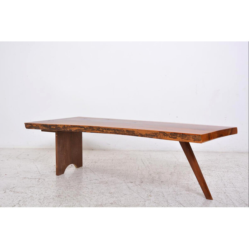 Mesa de café Vintage de forma livre com base de madeira, 1970