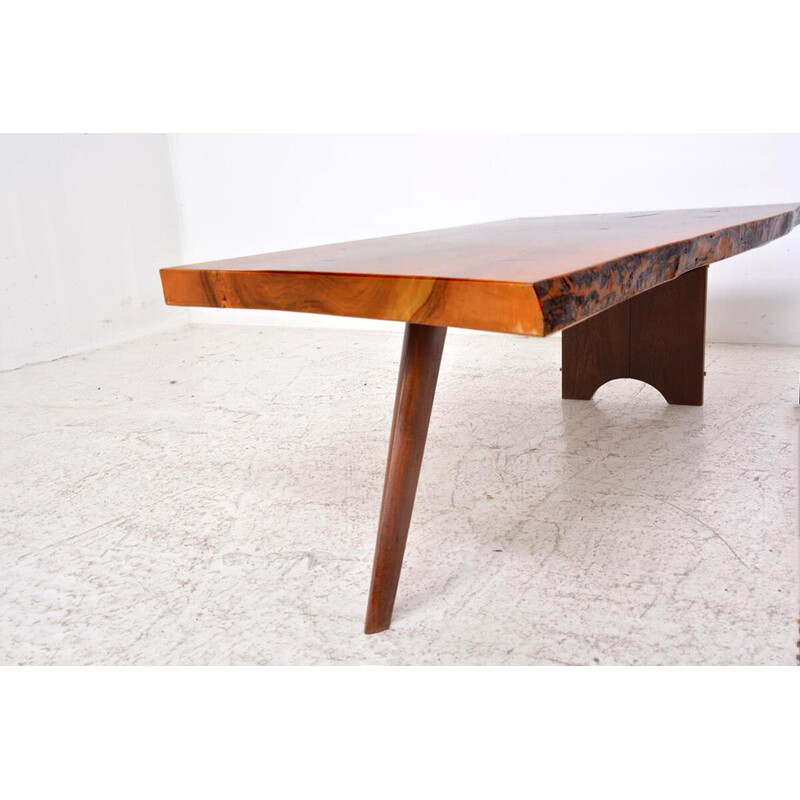 Vintage free-form coffee table with wooden base, 1970