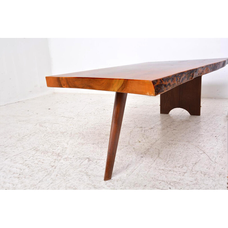 Vintage vrije-vorm salontafel met houten onderstel, 1970