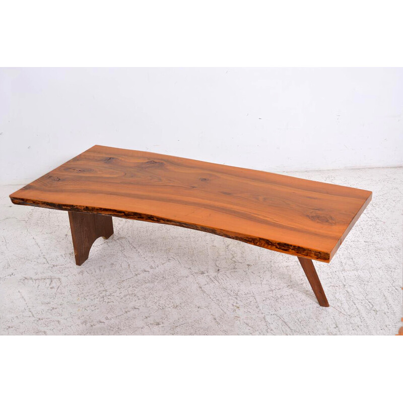 Vintage free-form coffee table with wooden base, 1970