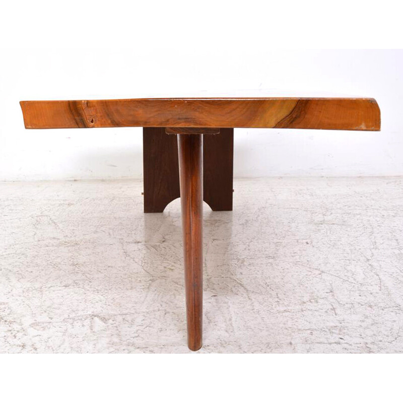 Mesa de centro vintage de forma libre con base de madera, 1970