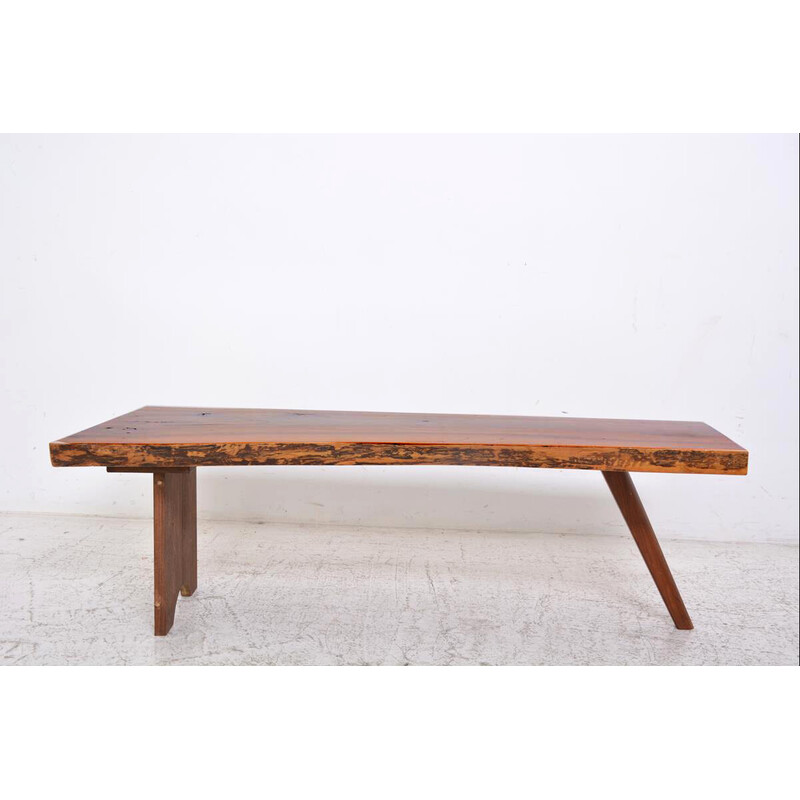 Mesa de centro vintage de forma libre con base de madera, 1970