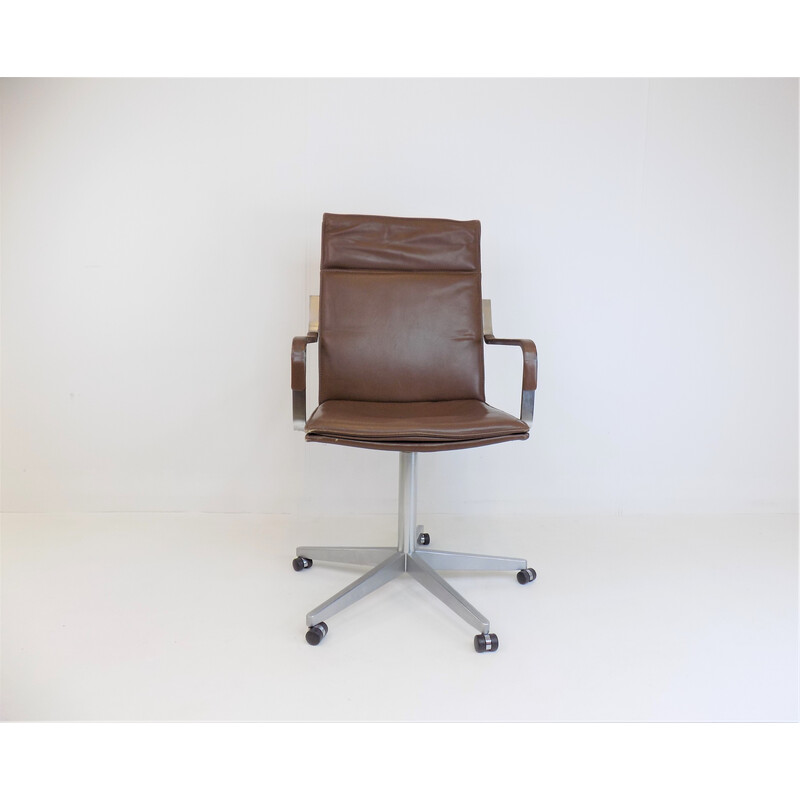 Vintage leather office armchair by Rudolf Glatzel for Know, 1980