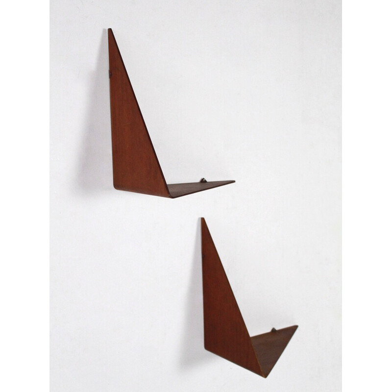 Pair of vintage solid teak butterfly shelves by Poul Cadovius for Cado, Denmark 1950