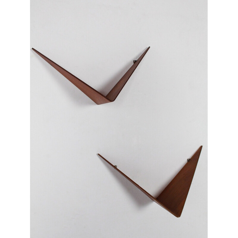 Pair of vintage solid teak butterfly shelves by Poul Cadovius for Cado, Denmark 1950