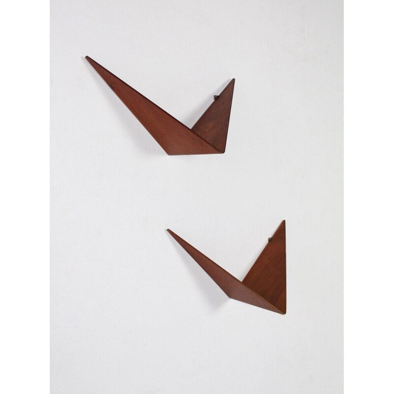 Pair of vintage solid teak butterfly shelves by Poul Cadovius for Cado, Denmark 1950