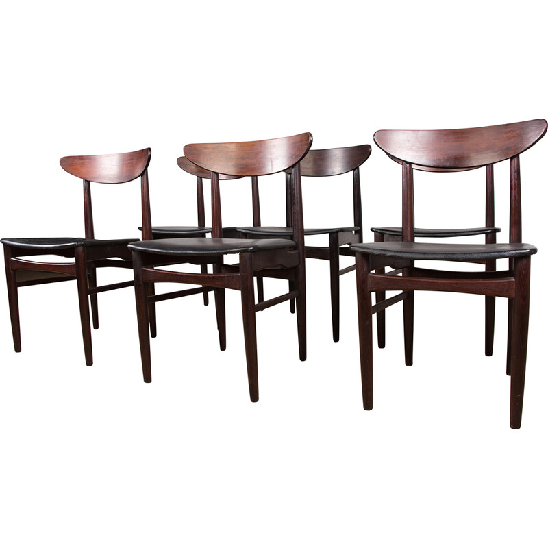 Set of 6 vintage Danish rosewood and skai chairs by Dyrlund, 1960