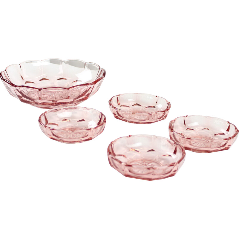 Set of vintage pink glass bowls, Czechoslovakia 1950s