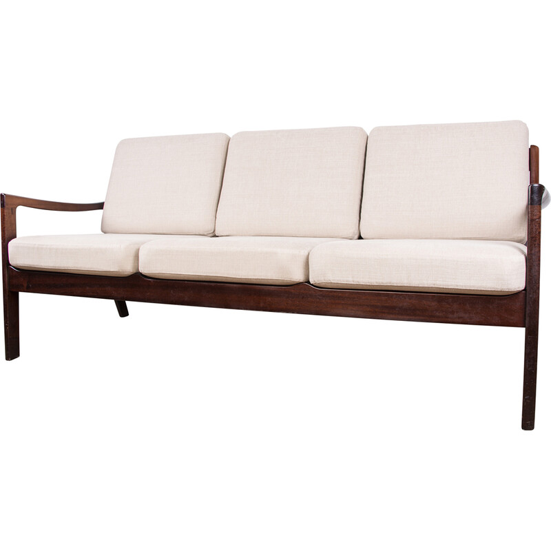 Vintage Danish Senator 3-seater sofa in mahogany and fabric by Ole Wanscher for Poul Jepessen, 1960