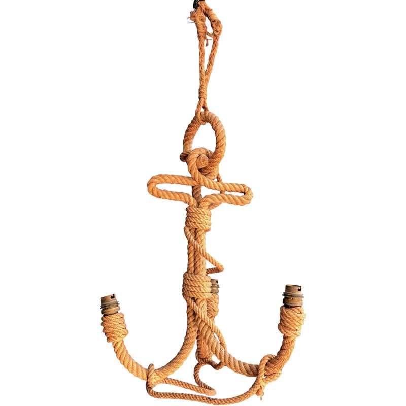 Vintage rope chandelier representing an anchor by Audoux Minet, 1950