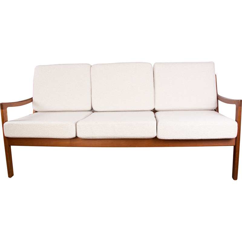 Vintage Danish sofa in teak and bouclette fabric Senator model by Ole Wanscher for France et Son, 1960