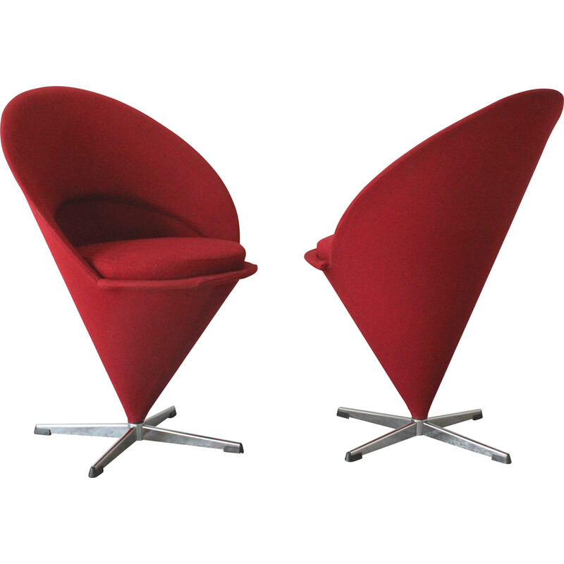 Pair of vintage Cone chairs by Verner Panton for Plus Linje, Denmark