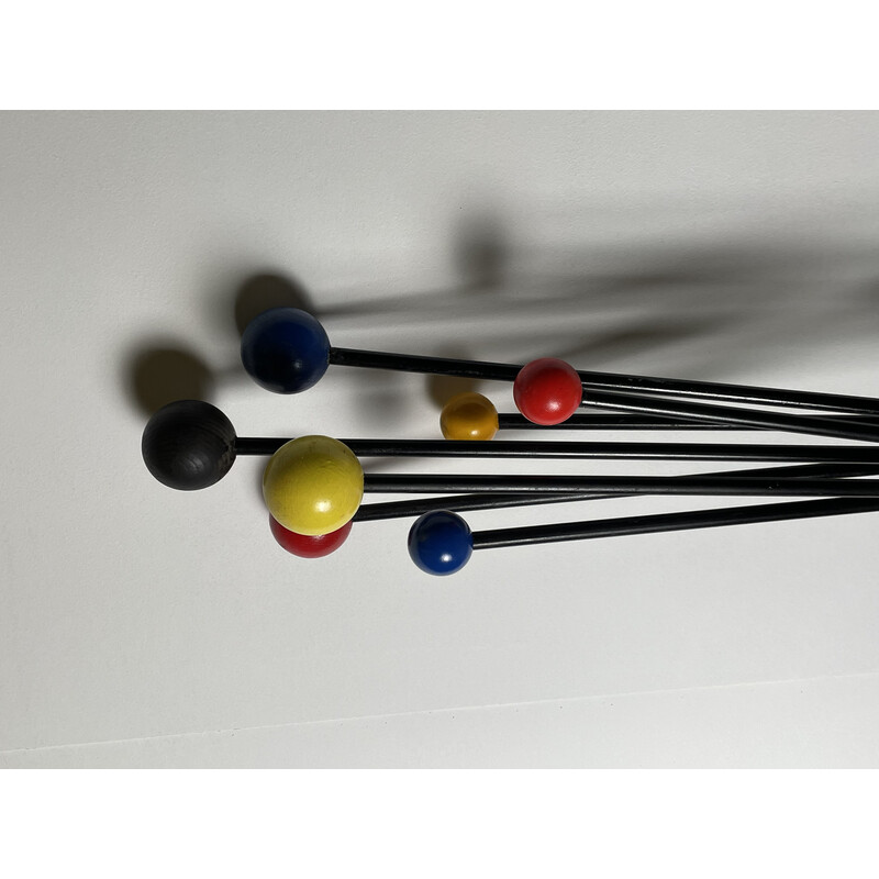 Vintage folding coat rack in steel and lacquered wooden balls, 1950