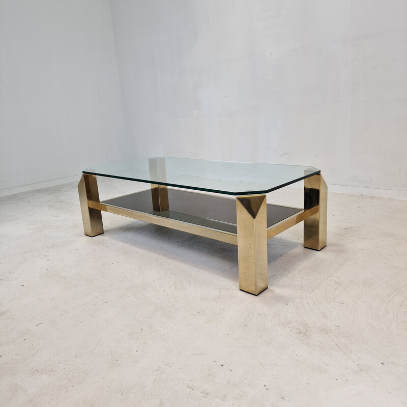 Vintage coffee table with 23kt gold plated base by Belgo Chrom, Belgium 1970s