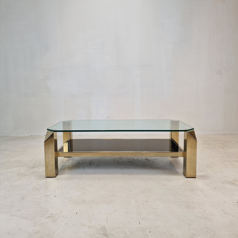 Vintage coffee table with 23kt gold plated base by Belgo Chrom, Belgium 1970s