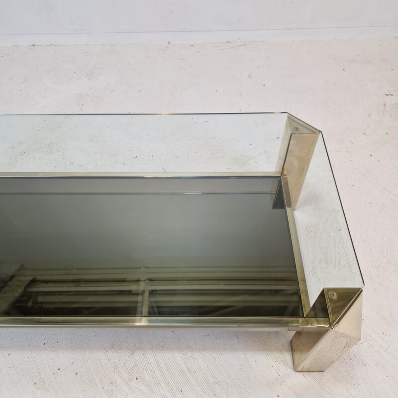 Vintage coffee table with 23kt gold plated base by Belgo Chrom, Belgium 1970s