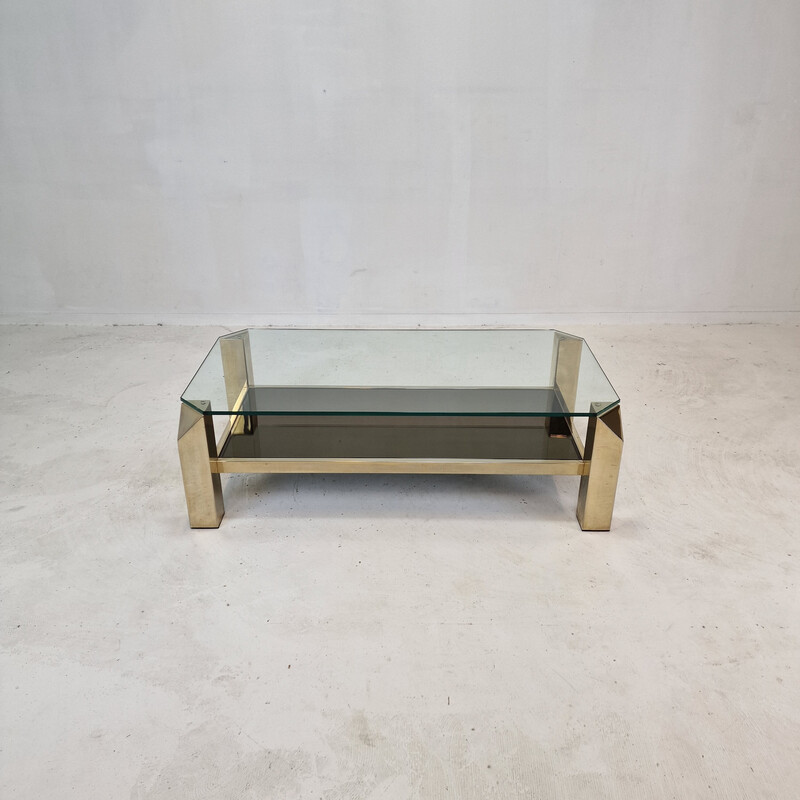 Vintage coffee table with 23kt gold plated base by Belgo Chrom, Belgium 1970s